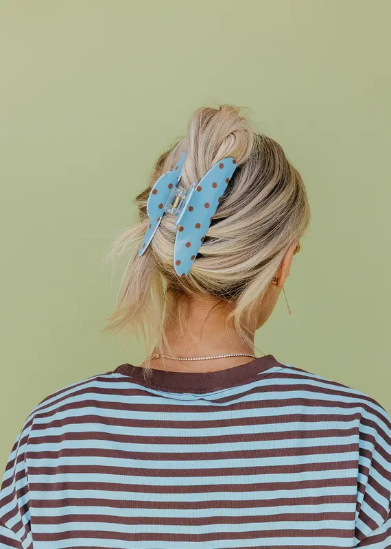 J.HOFFMAN'S Oversized Claw- Brown & Blue Polka Dot