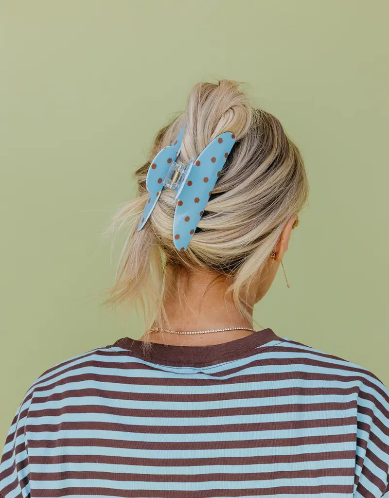 J.HOFFMAN'S Oversized Claw- Brown & Blue Polka Dot