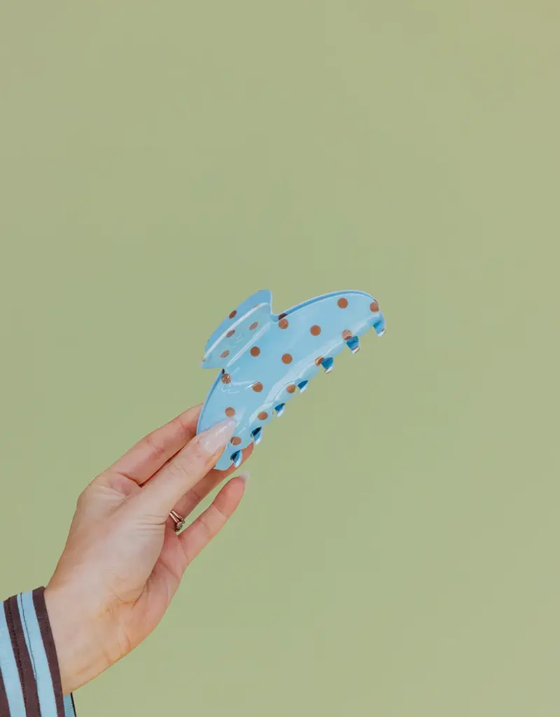 J.HOFFMAN'S Oversized Claw- Brown & Blue Polka Dot