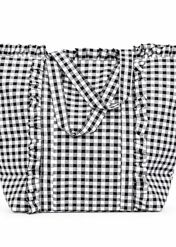J.HOFFMAN'S Gingham Ruffle Tote- Black