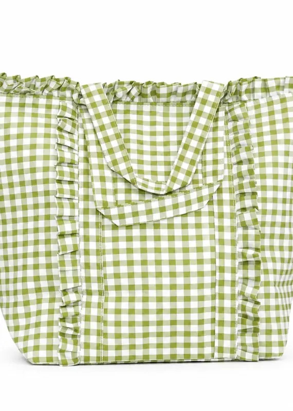 J.HOFFMAN'S Gingham Ruffle Tote- Green