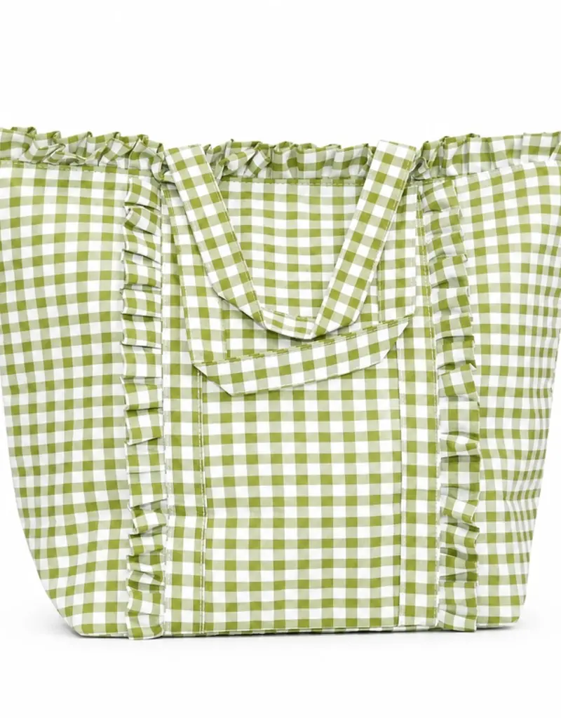 J.HOFFMAN'S Gingham Ruffle Tote- Green