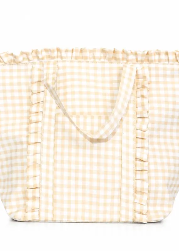 J.HOFFMAN'S Gingham Ruffle Tote-Tan