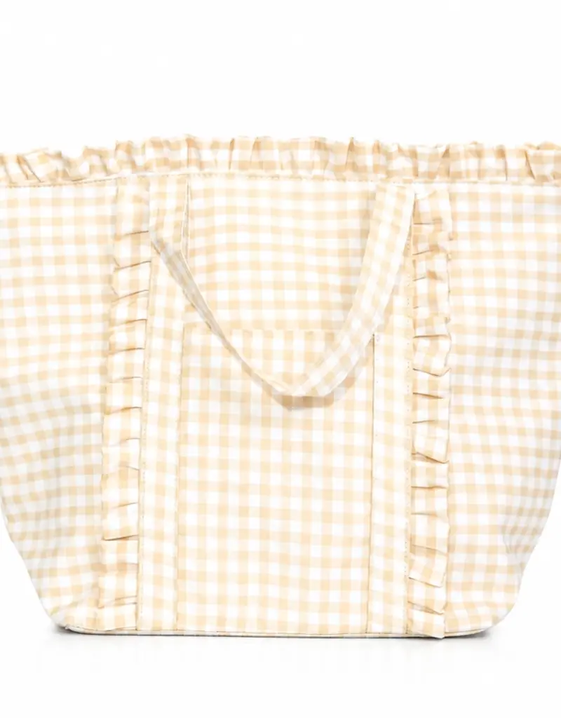 J.HOFFMAN'S Gingham Ruffle Tote-Tan