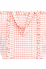 J.HOFFMAN'S Gingham Ruffle Tote- Peach