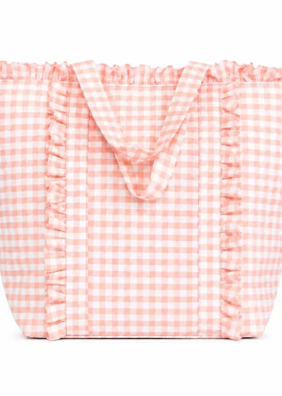 J.HOFFMAN'S Gingham Ruffle Tote- Peach