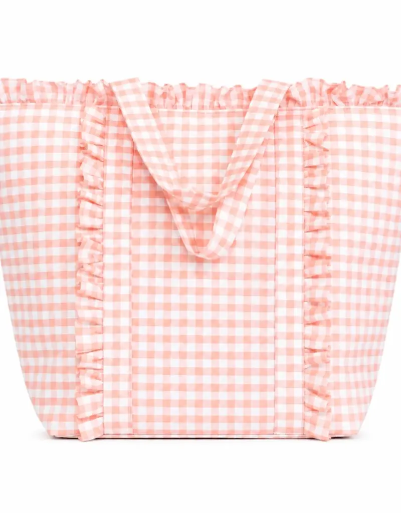 J.HOFFMAN'S Gingham Ruffle Tote- Peach