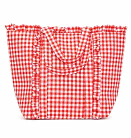 J.HOFFMAN'S Gingham Ruffle Tote- Red
