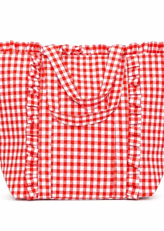 J.HOFFMAN'S Gingham Ruffle Tote- Red