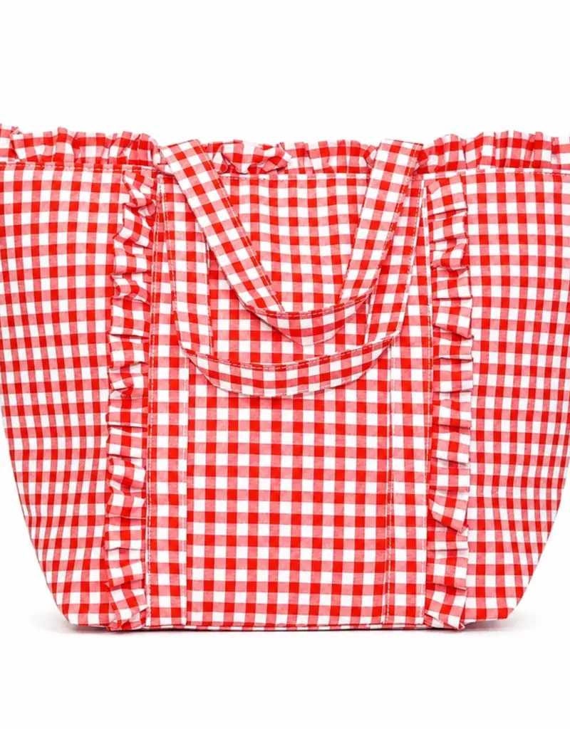 J.HOFFMAN'S Gingham Ruffle Tote- Red