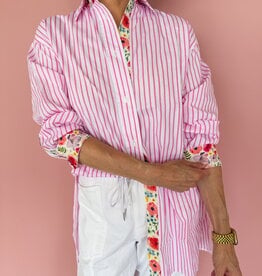 J.HOFFMAN'S Boyfriend Top- Pink Floral Trim