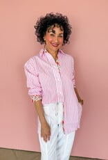J.HOFFMAN'S Boyfriend Top- Pink Floral Trim