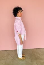 J.HOFFMAN'S Boyfriend Top- Pink Floral Trim