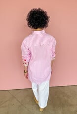 J.HOFFMAN'S Boyfriend Top- Pink Floral Trim