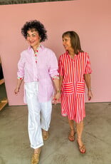 J.HOFFMAN'S Boyfriend Top- Pink Floral Trim