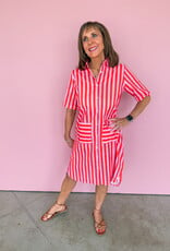 J.HOFFMAN'S Caitlin Dress- Pink Papaya Stripe
