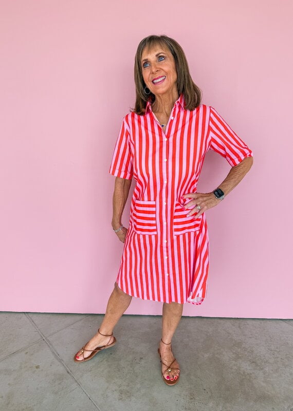 J.HOFFMAN'S Caitlin Dress- Pink Papaya Stripe