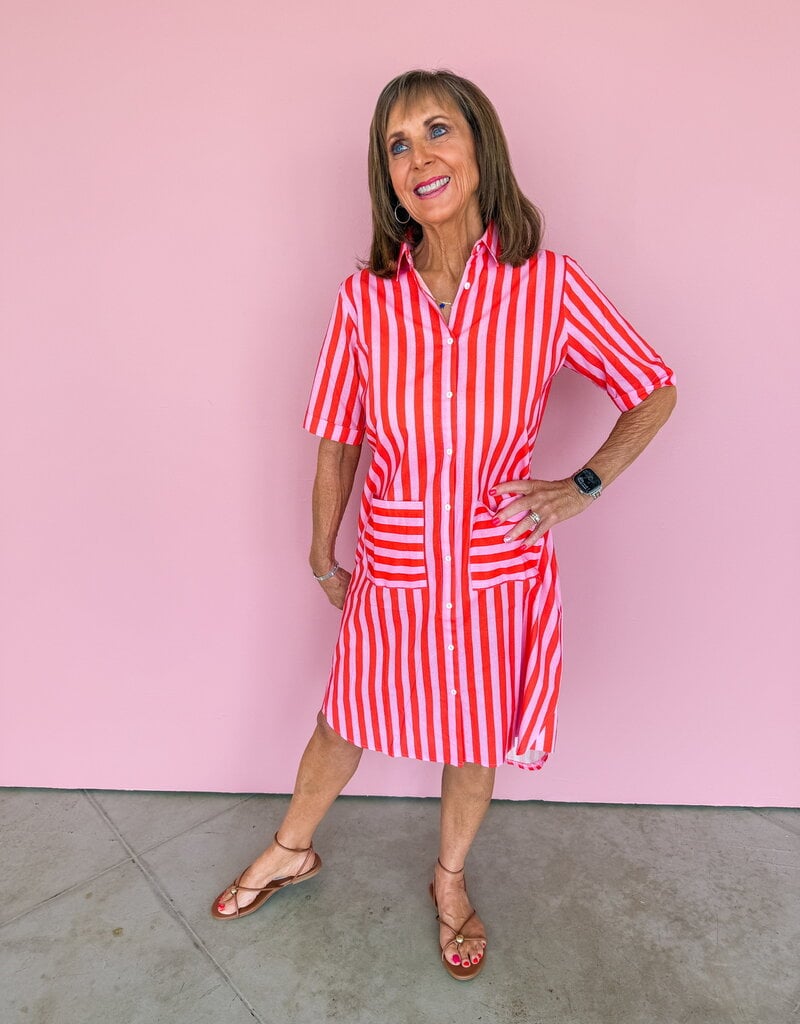 J.HOFFMAN'S Caitlin Dress- Pink Papaya Stripe