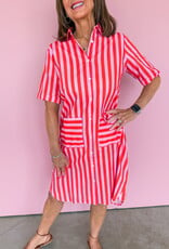 J.HOFFMAN'S Caitlin Dress- Pink Papaya Stripe