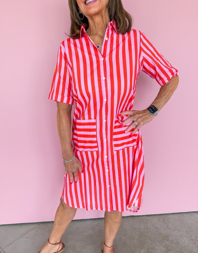 J.HOFFMAN'S Caitlin Dress- Pink Papaya Stripe
