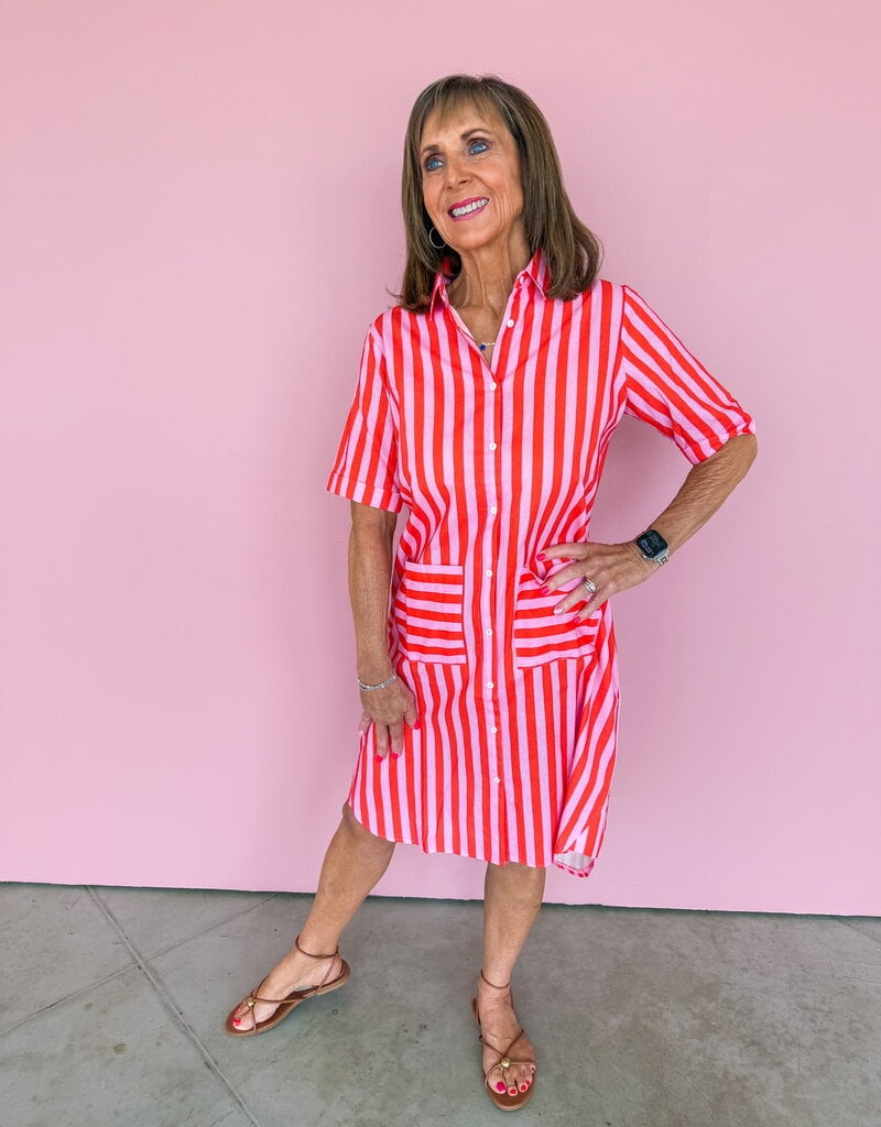 J.HOFFMAN'S Caitlin Dress- Pink Papaya Stripe