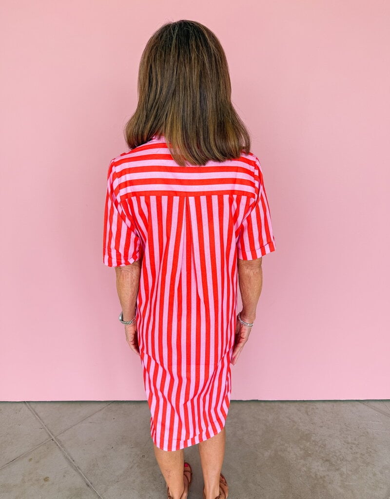 J.HOFFMAN'S Caitlin Dress- Pink Papaya Stripe