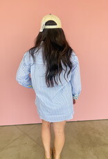 J.HOFFMAN'S Boyfriend Top- Blue Floral Trim