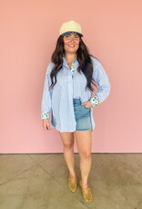 J.HOFFMAN'S Boyfriend Top- Blue Floral Trim