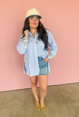 J.HOFFMAN'S Boyfriend Top- Blue Floral Trim