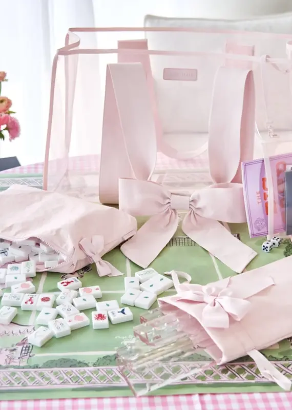J.HOFFMAN'S Mahjong Jelly Tote Set in Ballet Pink Bow