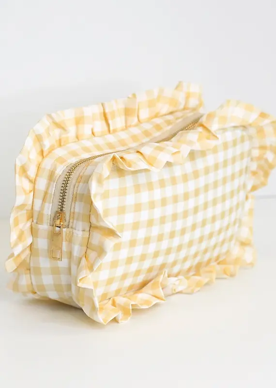 J.HOFFMAN'S Gingham Ruffle Pouch- Tan