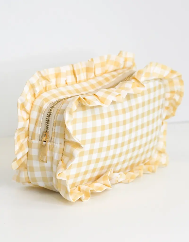 J.HOFFMAN'S Gingham Ruffle Pouch- Tan