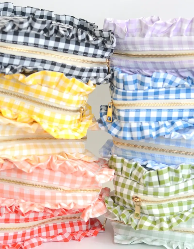 J.HOFFMAN'S Gingham Ruffle Pouch- Tan