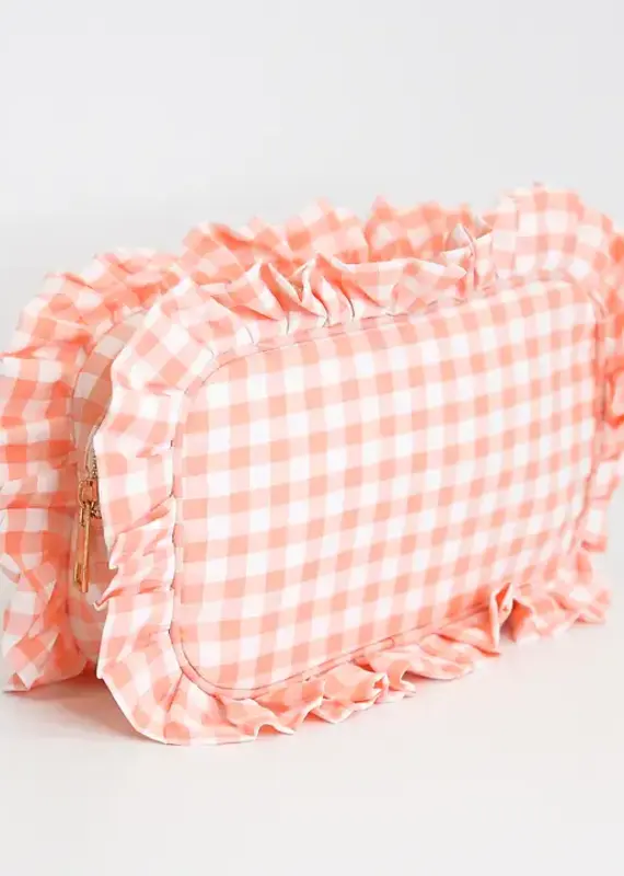 J.HOFFMAN'S Gingham Ruffle Pouch- Peach