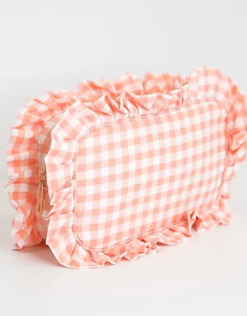 J.HOFFMAN'S Gingham Ruffle Pouch- Peach