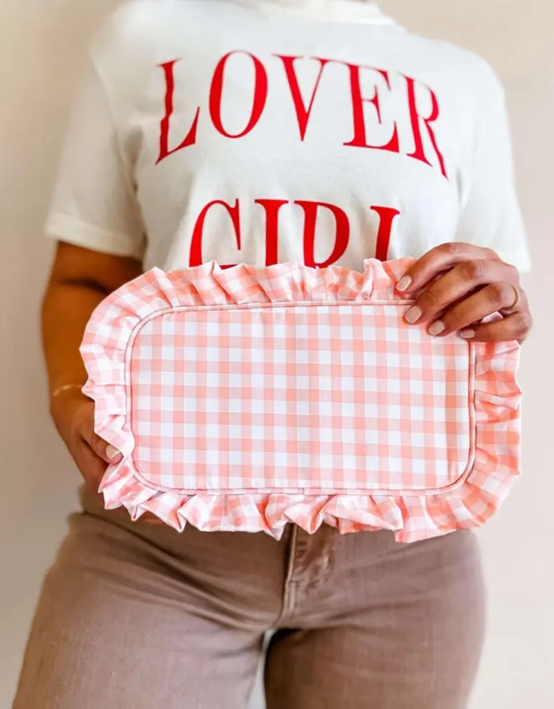 J.HOFFMAN'S Gingham Ruffle Pouch- Peach