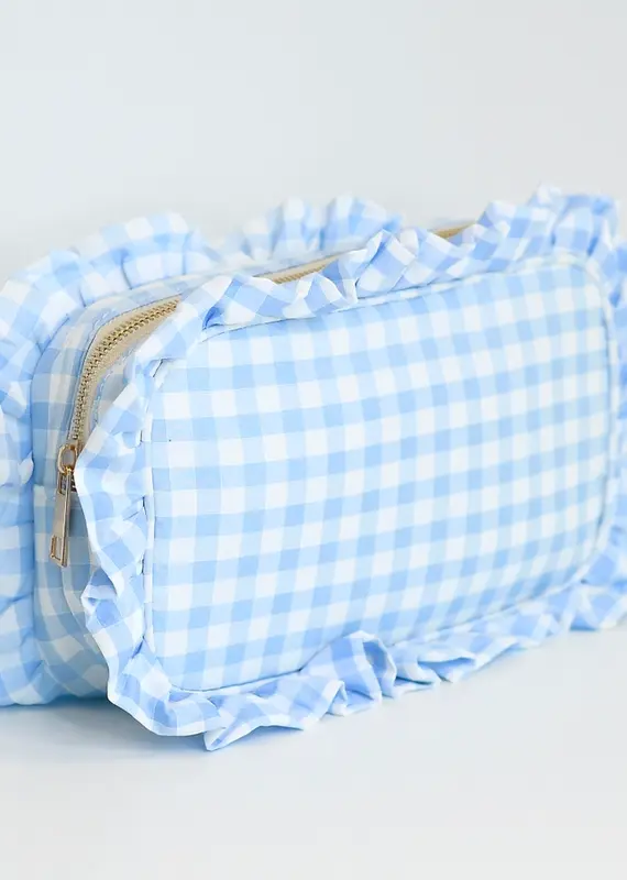 J.HOFFMAN'S Gingham Ruffle Pouch- Light Blue
