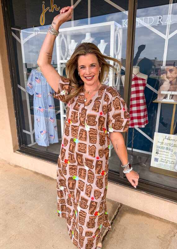 J.HOFFMAN'S Tahiti Tiki Dress- Brown