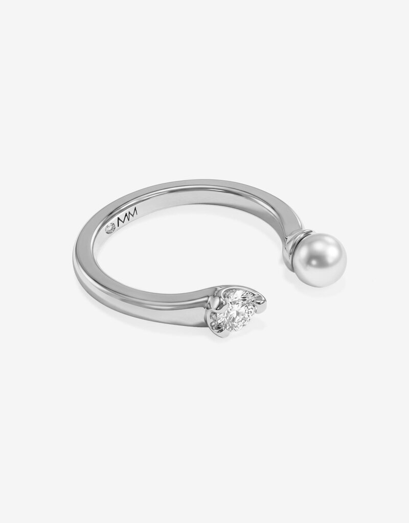 J.HOFFMAN'S Perfect Pearl Open Ring in Silver