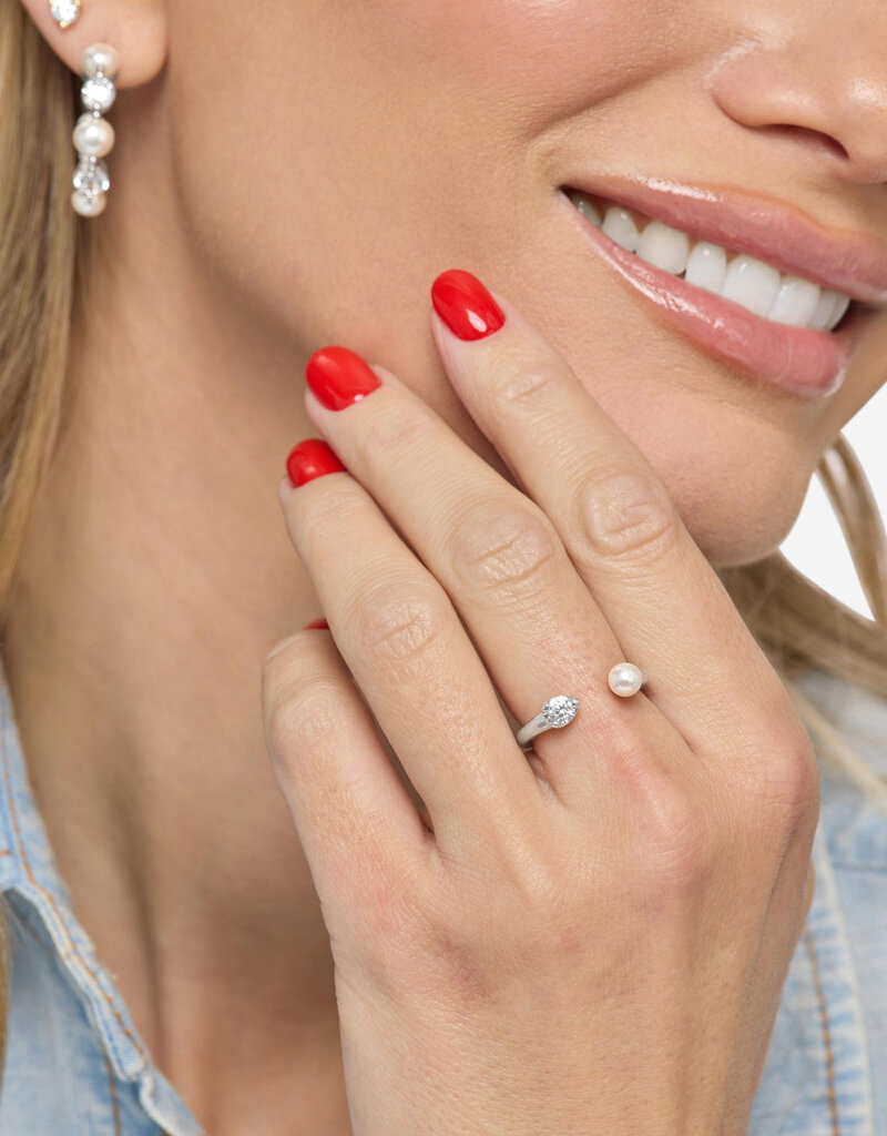 J.HOFFMAN'S Perfect Pearl Open Ring in Silver