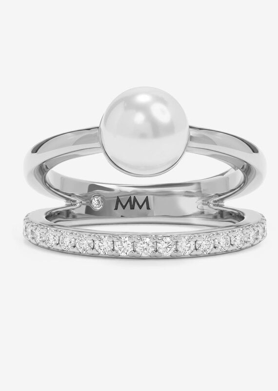 J.HOFFMAN'S Perfect Pearl Stacked Ring in Silver