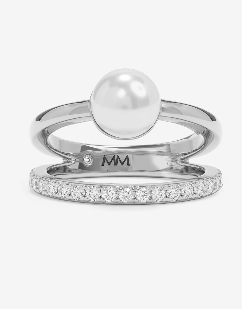 J.HOFFMAN'S Perfect Pearl Stacked Ring in Silver