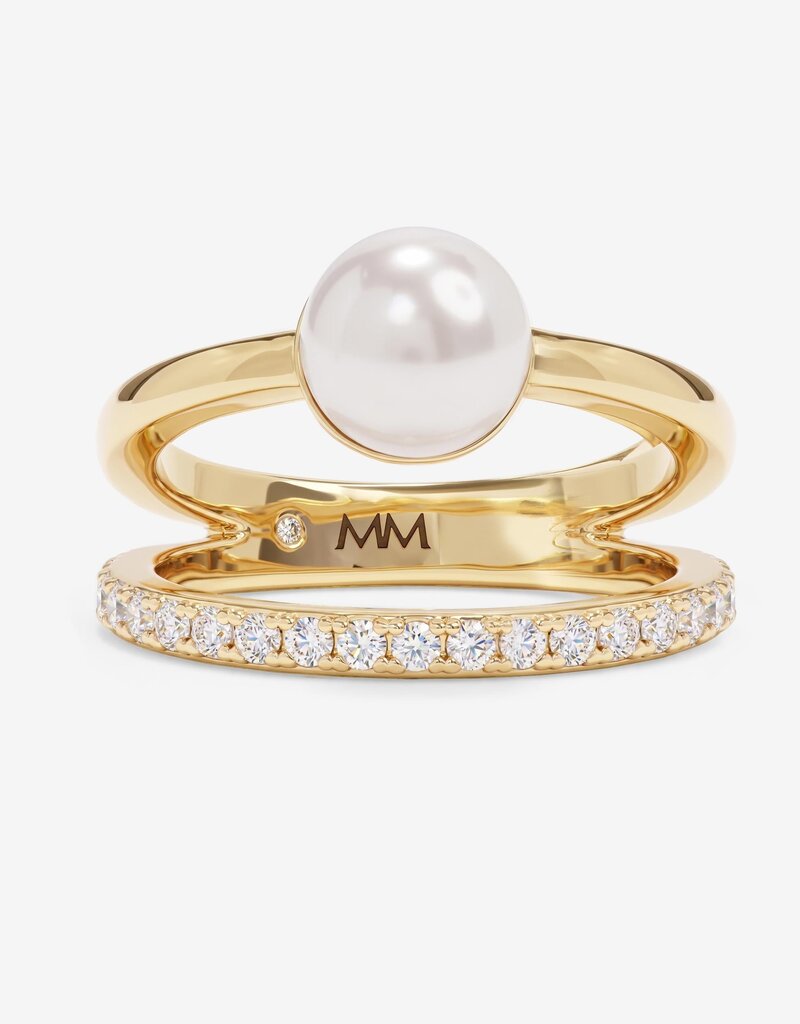 J.HOFFMAN'S Perfect Pearl Stacked Ring in Gold