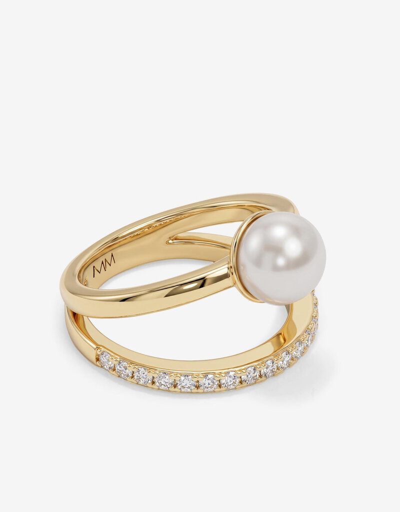 J.HOFFMAN'S Perfect Pearl Stacked Ring in Gold