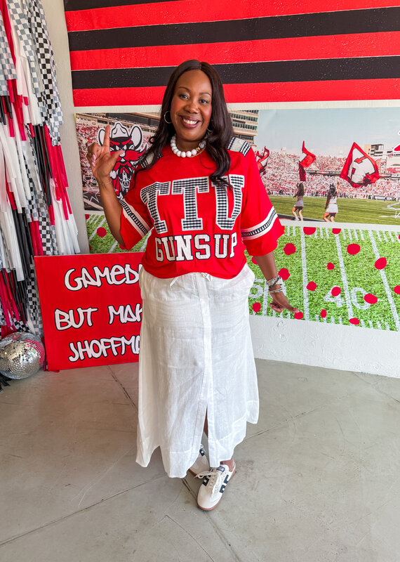 J.HOFFMAN'S Queen of Sparkles Texas Tech Gingham Jersey
