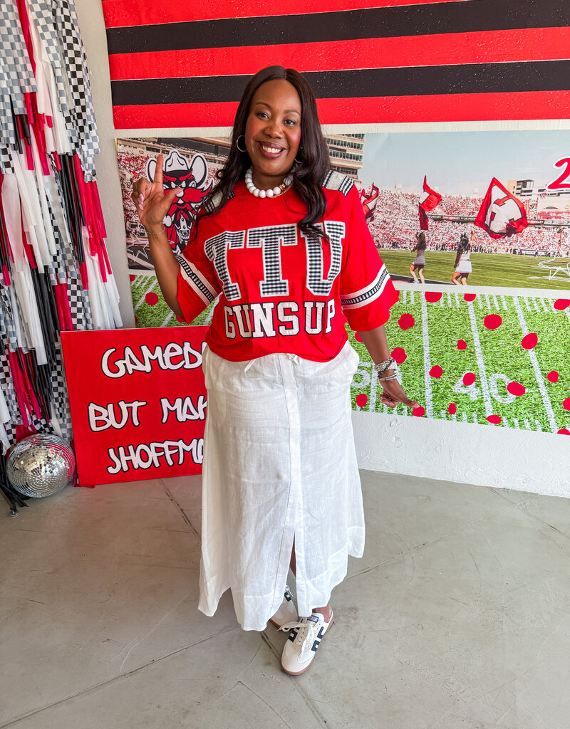 J.HOFFMAN'S Queen of Sparkles Texas Tech Gingham Jersey