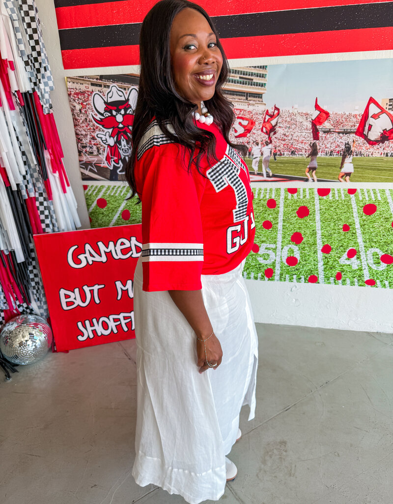 J.HOFFMAN'S Queen of Sparkles Texas Tech Gingham Jersey