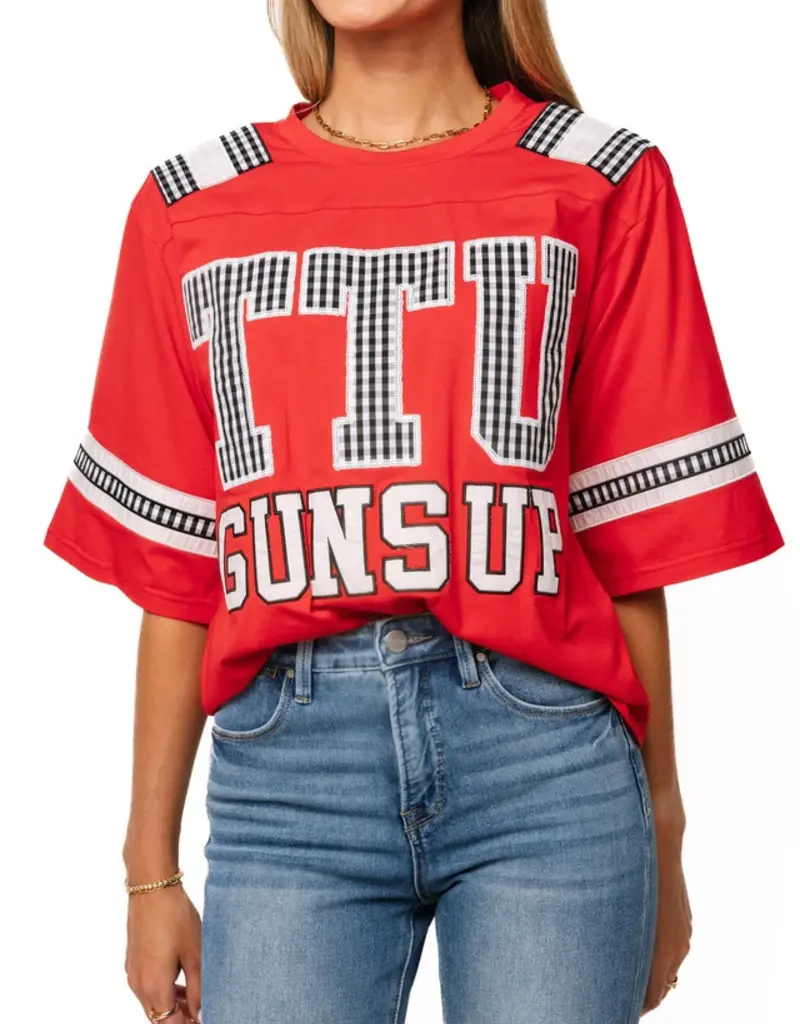 J.HOFFMAN'S Queen of Sparkles Texas Tech Gingham Jersey