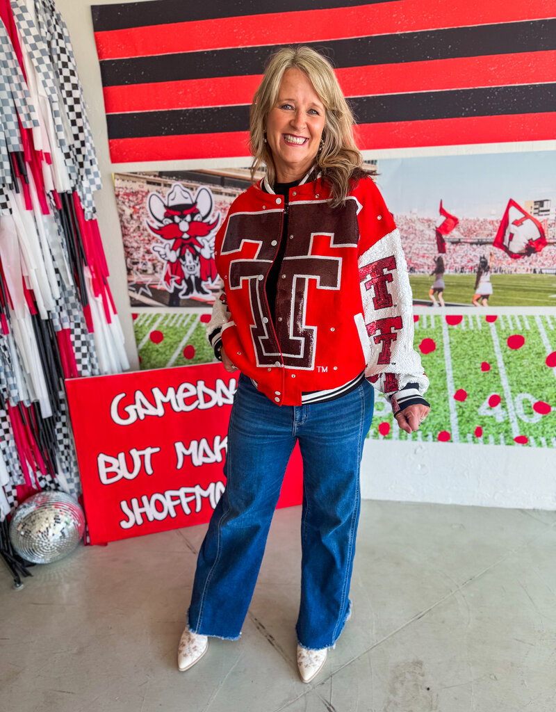 J.HOFFMAN'S Queen of Sparkles Texas Tech Bomber Jacket