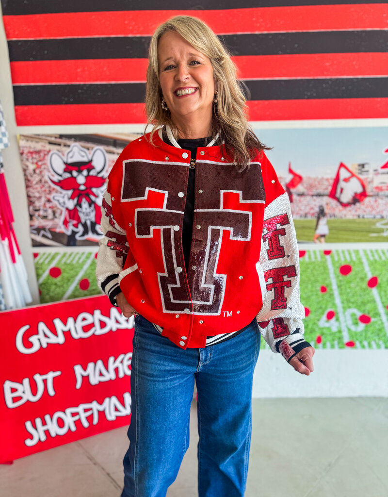 J.HOFFMAN'S Queen of Sparkles Texas Tech Bomber Jacket